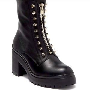 Jeffrey Campbell Black Combat Boots with Silver Accents